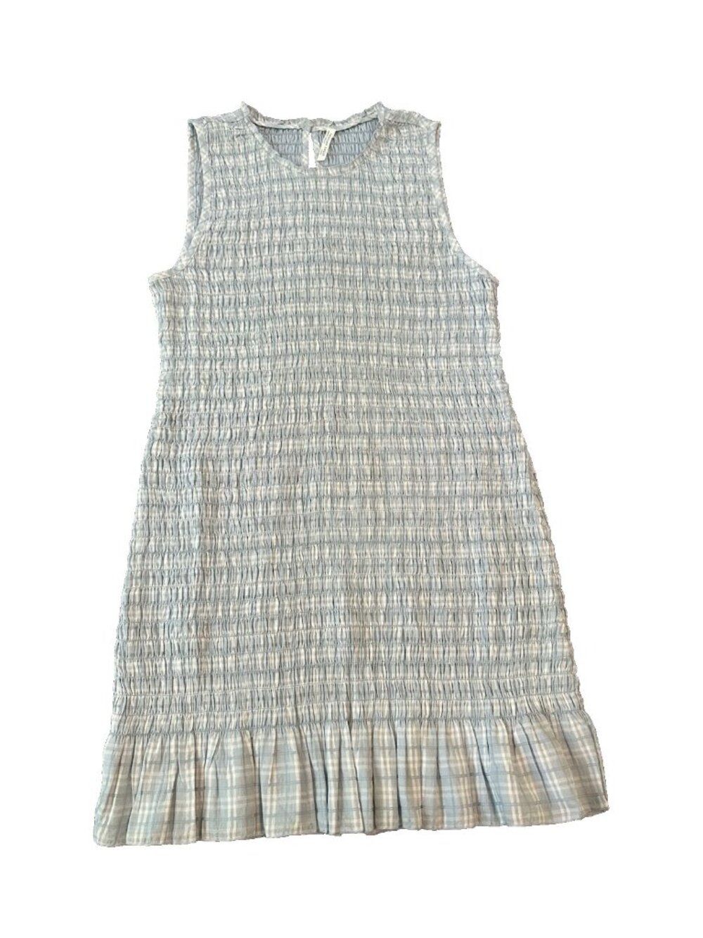 American Eagle Smocked Plaid Sleeveless Midi Dress L Blue Ruffle Hem Cottagecore